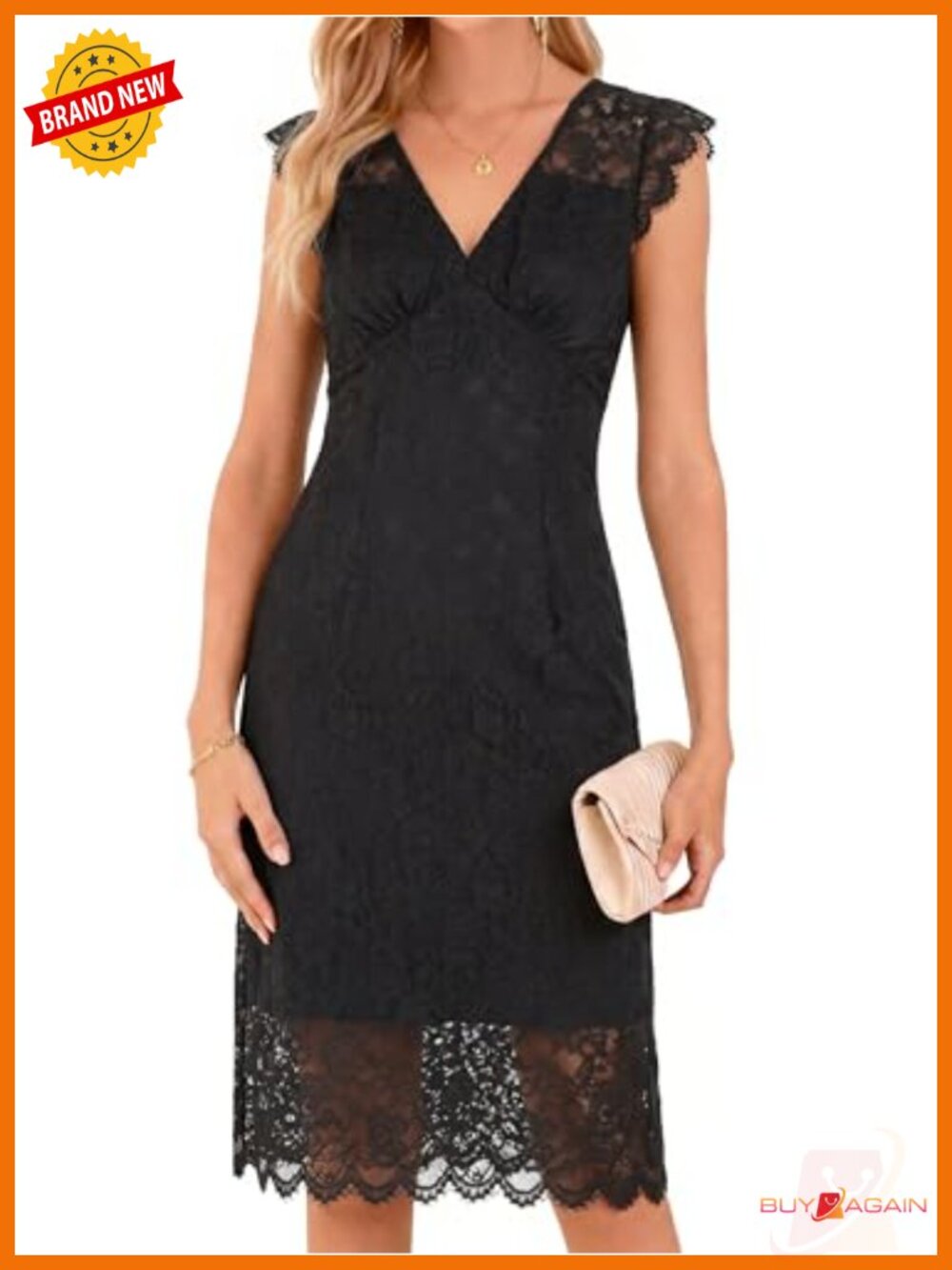 Lace Midi Dress Sleeveless Bodycon V-Neck Cocktail Party Formal